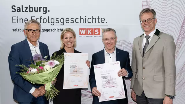 Von links: WKS-Präsident Peter Buchmüller, Fotografin Astrid Brandstätter (St. Michael), Josef Graggaber (Peter Graggaber GmbH, Unternberg), und WKS-Lungau-Obmann Wolfgang Pfeifenberger. | Foto: © WKS/Dominique Neubauer