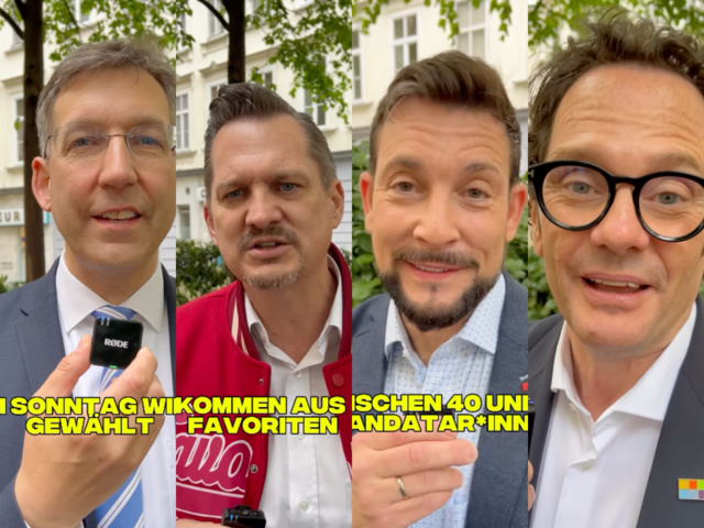 Vier Bezirksvorsteher aus dem 1., 6., 7. und 10. Bezirk sorgen für viele Lacher mit ihrem Wahlaufruf-Video auf Instagram. | Foto: Screenshot Instagram