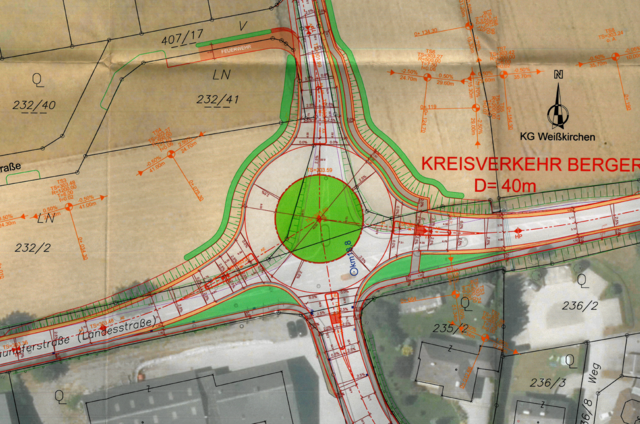 Um die Infrastruktur und den Verkehrsfluss in der Gemeinde zu verbessern, werde ab Mai ein neuer Kreisverkehr gebaut. | Foto: Gemeinde Weißkirchen