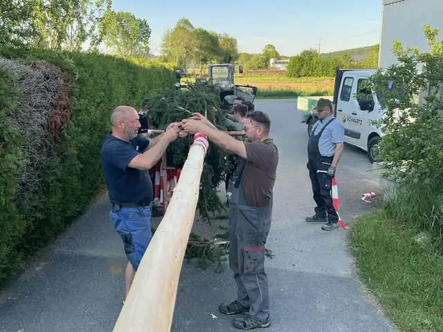 Die Feuerwehrmitglieder bereiteten den Maibaum vor. | Foto: Feuerwehr Badersdorf