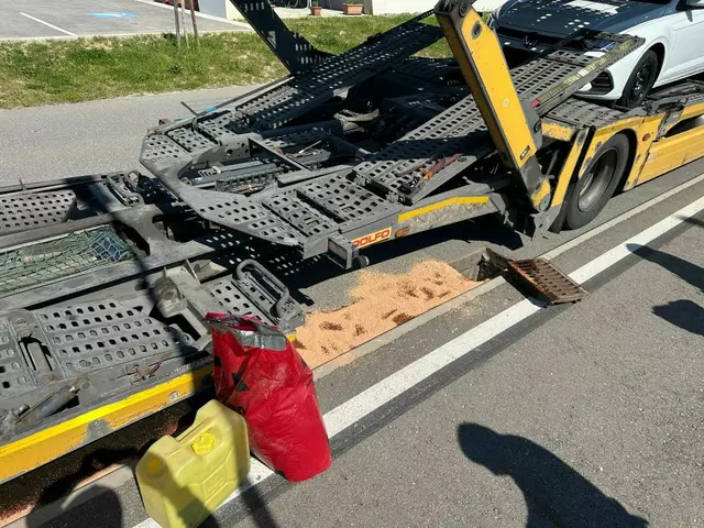 Nach einem Schaden eines Sattelauflegers flossen rund 50 Liter Hyrauliköl auf die Fahrbahn. | Foto: FF Voitsberg
