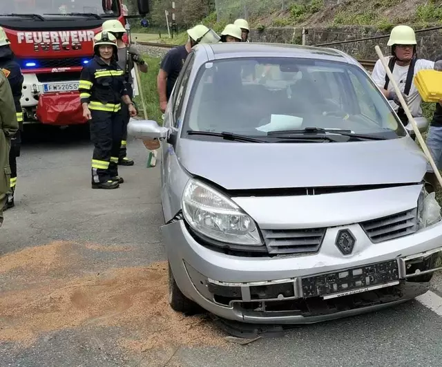 Das Auto touchierte den Leitungsmasten. | Foto: Freiwillige Feuerwehr Thalsdorf