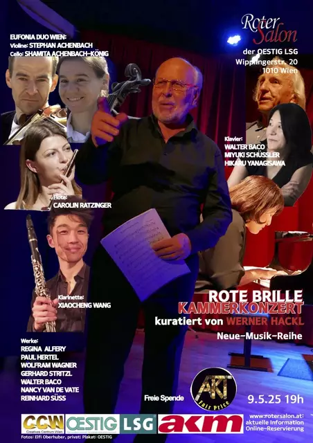 7 Interpreten, 7 Komponisten, Solos, Duos und ein Quintett in „Die Rote Brille“ kuratiert von WERNER HACKL.  | Foto: © Fotos: privat, Elfi Oberhuber; Plakat: OESTIG 