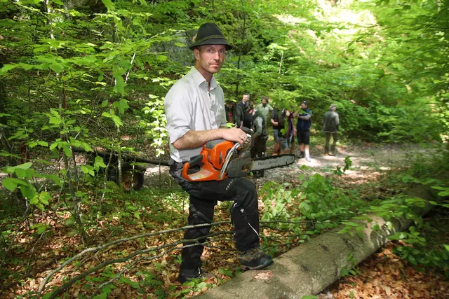 „Stellmeister“ Martin Geier mit dem Maibaum.