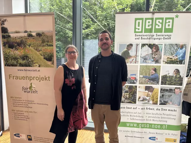 Nicole Lager und Lukas Matuschka von den beiden Beschäftigungsprojekten "fairwurzelt" und "gesa" | Foto: Lauren Seywald / MeinBezirk