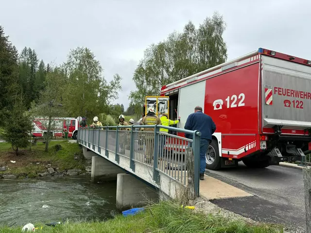 Die Feuerwehren Mariapfarr und Tamsweg bekämpften am 7. Mai 2025 eine Ölverschmutzung auf der Taurach.  | Foto: BSBÖ OVI Keidel Thomas