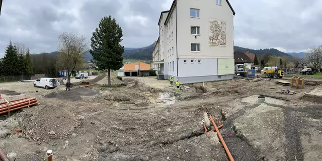 Hinter dem Rathaus blieb für die "Neue Mitte" kein Stein auf dem anderen. | Foto: Marktgemeinde Langenwang