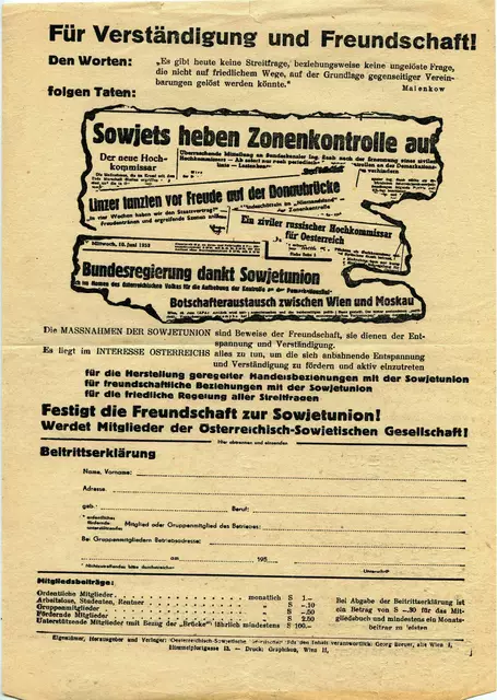 Flugblatt der Österreichisch-Sowjetischen Gesellschaft, um 1950; Neupölla. | Foto: Polleroß