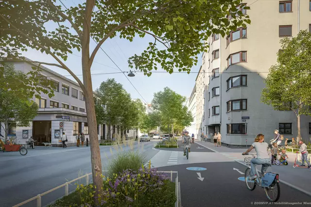 Entlang der Neilreich-, Hasen- und Herzgasse entsteht ein neuer, baulich getrennter Radweg. | Foto: Mobilitätsagentur Wien/ZOOMVP.AT