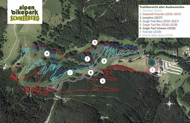 In drei Ausbaustufen werden bis 2028 sieben Trails und Lines für den Alpen Bikepark Schneeberg gebaut. | Foto: kosaplaner GmbH/NÖVOG
