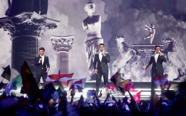Piero Barone, Ignazio Boschetto und Gianluca Ginoble von Il Volo sangen für Italien. | Foto: GEORG HOCHMUTH / APA / picturedesk.com
