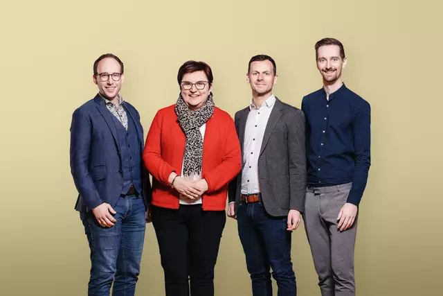 Projektleiter Mathias Weis, Obfrau Bürgermeisterin Michaela Hinterholzer, Geschäftsführer Georg Trimmel, 
Geschäftsführer-Stellvertreter Hannes Schoberberger | Foto: Stefan Voitl/Moststraße