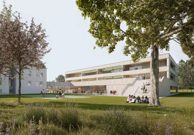 Für den klimafreundlichen Zubau der MS Straßgang wird unter anderem auf Holz gesetzt. | Foto: AD Architekten ZT GmbH/janusch.co