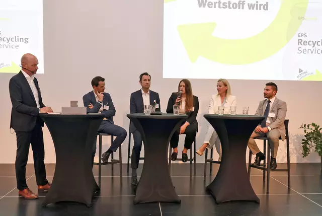 Diskutierten über die  Zukunft der EPS-Kreislaufwirtschaft: Roland Hebbel (GPH-Obmann), Heimo Pascher (Austrotherm GmbH), Harald Hauke (Altstoff Recycling Austria AG), Sabrina Seebacher (PORR Umwelttechnik GmbH), Sabine Nadherny-Borutin (Plastics Europe Austria) und Jürgen Lang (EUMEPS). | Foto: GPH/Pepo Schuster