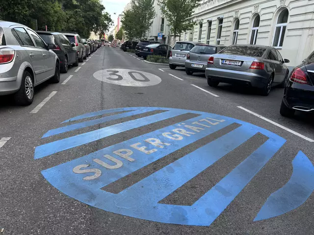 Die blaue Markierung zeigt eine Einfahrt in das Supergrätzl. | Foto: Michael Marbacher/ MeinBezirk