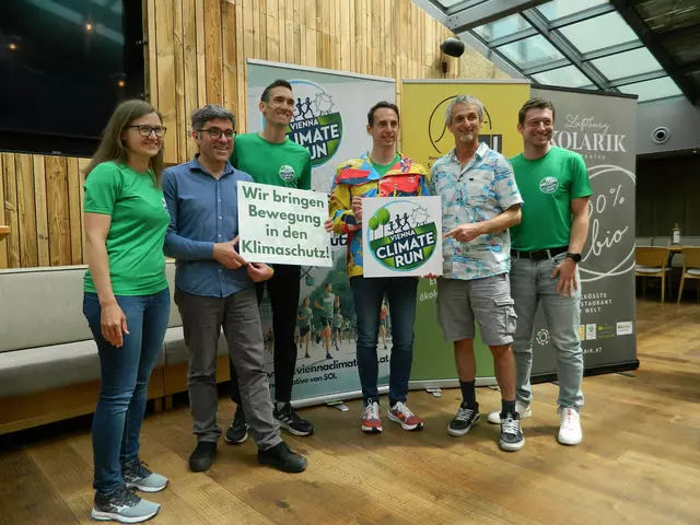 v. l.: Theresa Neuberger (Vienna Climate Run), Andreas Jäger (Moderator), Andreas Vojta (Profi-Läufer), Stephan Neuberger (Founder Vienna Climate Run), Hans-Peter Hutter (Umweltmediziner), Jürgen Smrz (Fairsportevents) | Foto: Mario Sedlak (SOL)