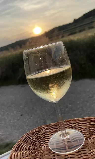 Weinglas im Sonnenuntergang. | Foto: Alexandra Goll