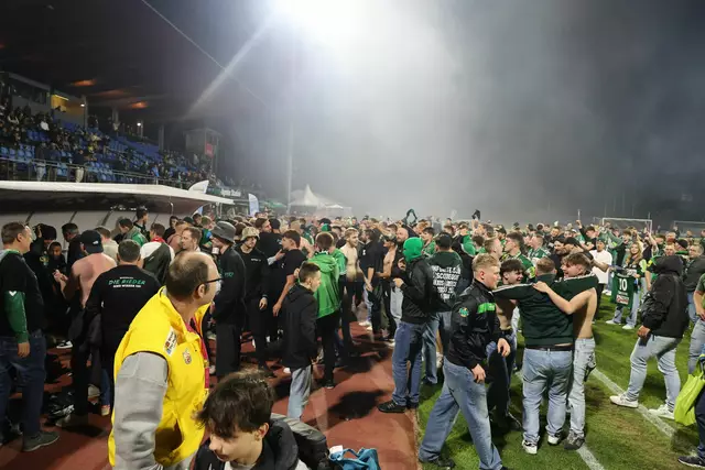 Nach dem Spiel stürmten die mitgereisten Fans das Spielfeld.  | Foto: Reinhard Schröckelsberger/SV Ried