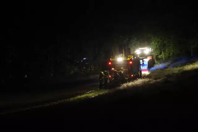 Ausgebrannter VW Tiguan soll Bankomat-Sprengern als erstes Fluchtauto gedient haben – das Fahrzeug stand in einem Waldstück in Aichkirchen in Flammen.