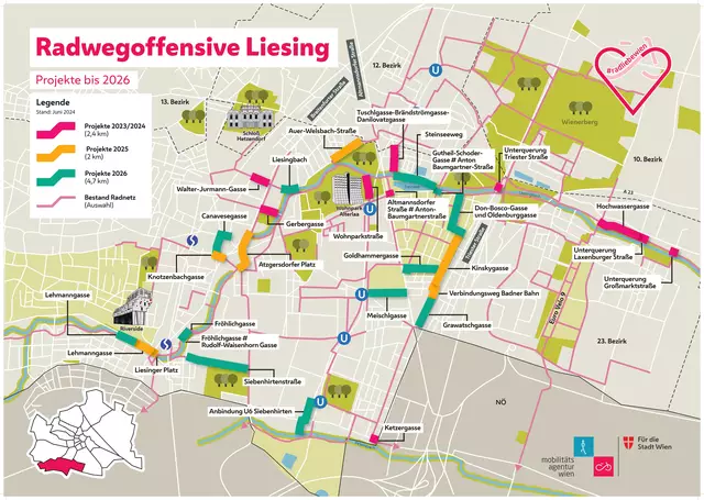 Insgesamt werden 30 Projekte in Liesing nach dem Radwegkonzept umgesetzt. | Foto: Stadt Wien/ Mobilitätsagentur Wien
