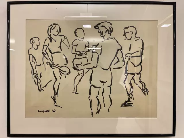 Franz Pixner (1912-1998)
Tennisspiel
handschriftliche Anmerkung: „Helene
[Kluger-Langer, Pixners Tochter] having tennis lesson with Richard
März"
Tuschezeichnung, 1962
Leihgabe/Österr. Exilbibliothek | Foto: Josef Goldhofer