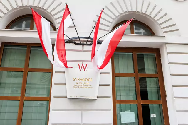 Die Fahne war am Stadttempel in der Seitenstettengasse im Gedenken an die Opfer vom 7. Oktober 2023 gehisst worden. (Archiv) | Foto:  FLORIAN WIESER / APA / picturedesk.com