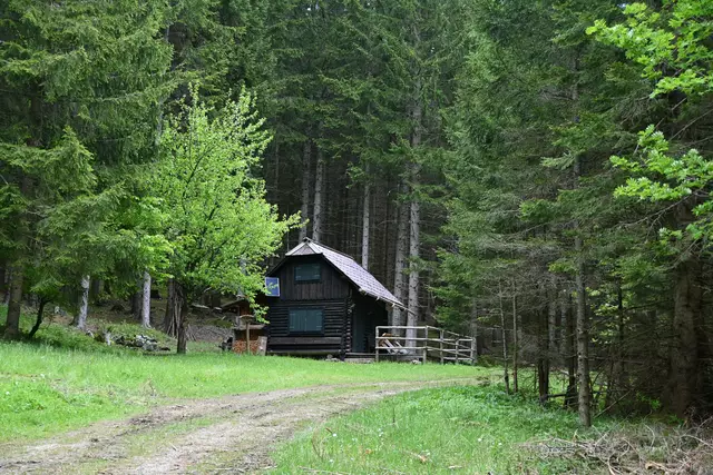 ... zu diesem einsamen Holzhäuschen
