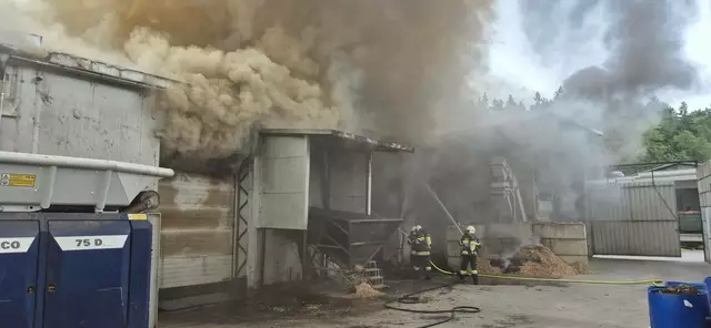 Großeinsatz in Eggersdorf bei Graz: Über 100 Feuerwehrleute bekämpften den Vollbrand eines Pellets-Lagers. | Foto: FF Eggersdorf bei Graz