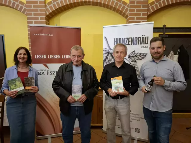 Zu Gast im Hianzenbräu: Elke Steiner (edition lex liszt 12), Autor Gerd Kramer, Autor Franz Stangl, Dominik Kainz (Hianzenbräu)


 | Foto: Dominik Kainz