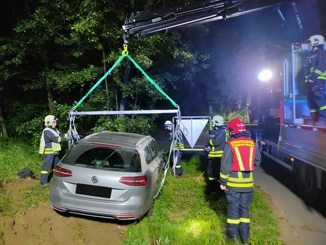 Die Stadtfeuerwehr Pinkafeld hievte den Pkw von der Böschung. | Foto: Stadtfeuerwehr Pinkafeld