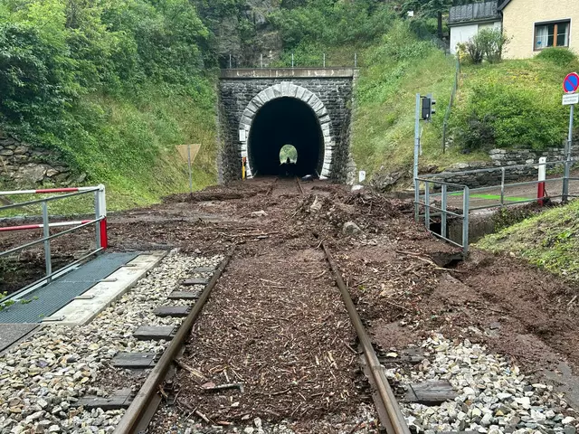 Auch Schienen wurden durch das Unwetter verschlammt und mussten freigeräumt werden. | Foto: FF Dürnstein/ Michael Pfaffinger