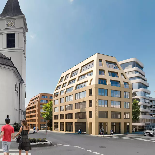 So soll das neue Zentrum von Wörgl aussehen – Blick an der B171 Richtung Westen. | Foto: archivisu, Architekturbüros Hohensinn und Haselsberger