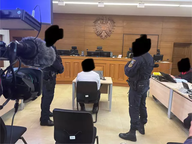 Die Justizwache bewacht den Angeklagten. Zahlreiche Kamera-Teams sind vor Ort. | Foto: MeinBezirk.at