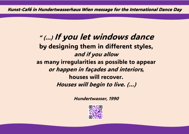 Kunst-Café in Hundertwasserhaus- Neuübernahme- World Dance Day 2025- Feier mit Hundetwasser´s Zitat | Foto: Tatjana Christelbauer