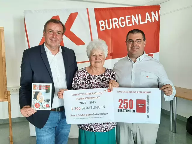 1.300 Beratungen im Bereich der Lohnsteuer verzeichnete die Arbeiterkammer in Oberwart von 2020 bis 2025: Christian Drobits, Waltraud und Philipp Pirkl | Foto: AK Burgenland