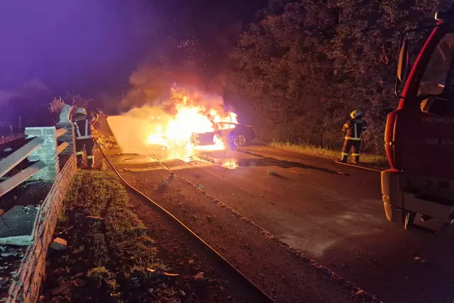 Der Lenker wurde laut Stadtfeuerwehr Güssing von Passanten aus dem brennenden Fahrzeug gerettet. | Foto: Stadtfeuerwehr Güssing
