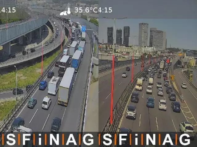 ASFINAG-Kameraaufnahmen zeigen einen kilometerlangen Stau. Hier zu sehen: der neunte Kilometer der A23 Höhe St. Marx sowie am Gürtel beim achten Kilometer. | Foto: Screenshot ASFINAG