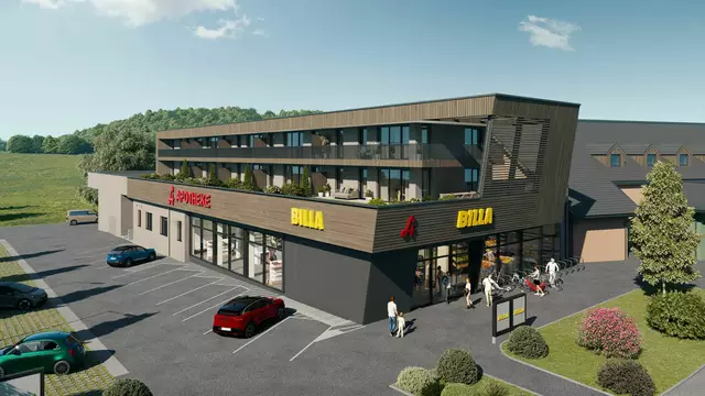 So soll das fertige Gebäude aussehen. Die Gemeinde und Salzburg Wohnbau rechnen damit, die Baustelle bis 2026 abschließen zu können. | Foto: Salzburg Wohnbau GmbH