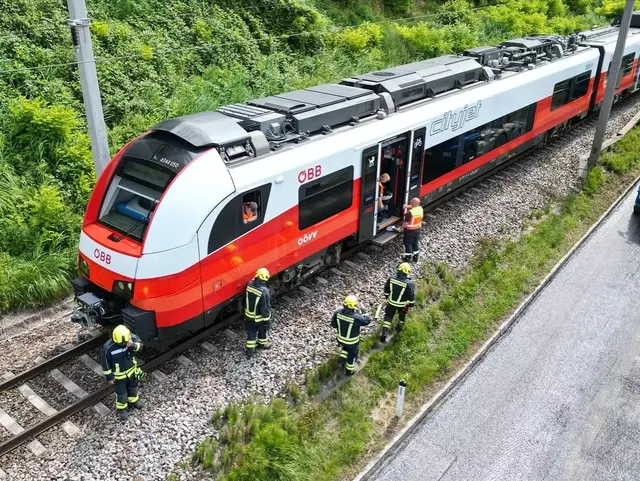 Die Feuerwehr begleitete rund 50 Zugpassagiere sicher zu den bereitgestellten Ersatzfahrzeugen. | Foto: Bfkdo Amstetten / FF Ernsthofen