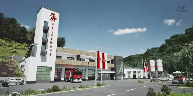 Die neue Feuerwehr-Zeugstätte und Bauhof werden in Mühlbach kombiniert (Visualisierung) | Foto: Salzburg Wohnbau