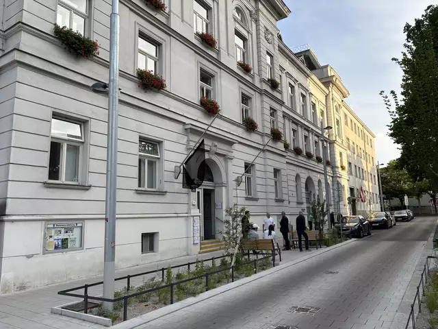Eine schwarze Flagge wurde am Bezirksamt in Gedenken an die Opfer des Amoklaufs in Graz gehisst. Auch der Empfang im Anschluss wurde abgesagt.  | Foto: Luca Arztmann/MeinBezirk