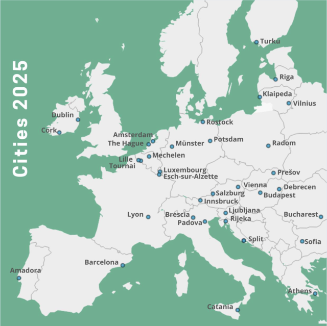 Diese EU-Städte beteiligen sich 2025 am Projekt. Innsbruck zählt neben Salzburg und Wien zu den ersten österreicheischen Städten. | Foto: KU Leuven