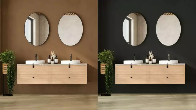 Unterschiedliche Farbwirkung in der Badgestaltung mit Murexin DesignCoat AC 1 – individuell kombinierbare Erdtöne. | Foto: Murexin