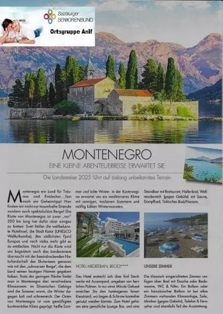 Salzburger Seniorenbund -- 
Landesreise 2025 nach Montenegro mit Teilnehmergruppe aus Anif