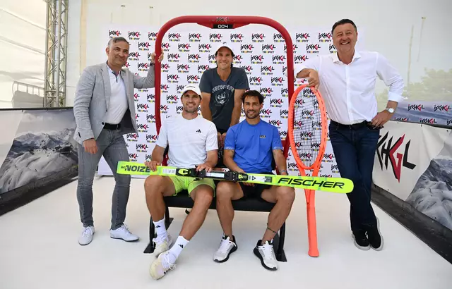 Günther Zangerl, Mischa Zverev, Tommy Haas, Fabio Gognini und Veranstalter Edwin Weindorfer. | Foto: Ischgl Trophy/Paul Zimmer