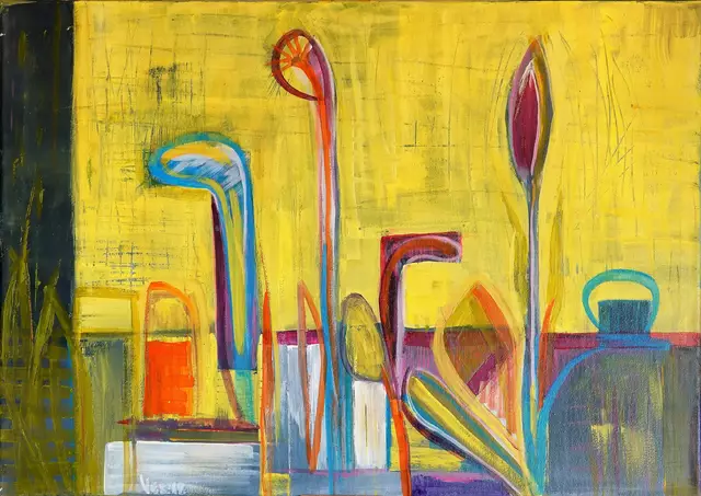 Künstlerin Vesna Divkovic, Titel vom Kunstwerk: "Blumen und andere schöne Dinge" (2019), Technik: Mischtechnik, Größe: 70 cm x 50 cm | Foto: Vesna Divkovic