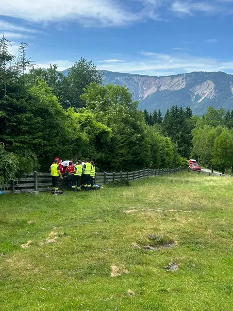 Das Motorrad fuhr über den Fahrbahnrand in einen Fichtenzaun eines Grundstücks. | Foto: Freiwillige Feuerwehr Siebenbrünn-Riegersdorf