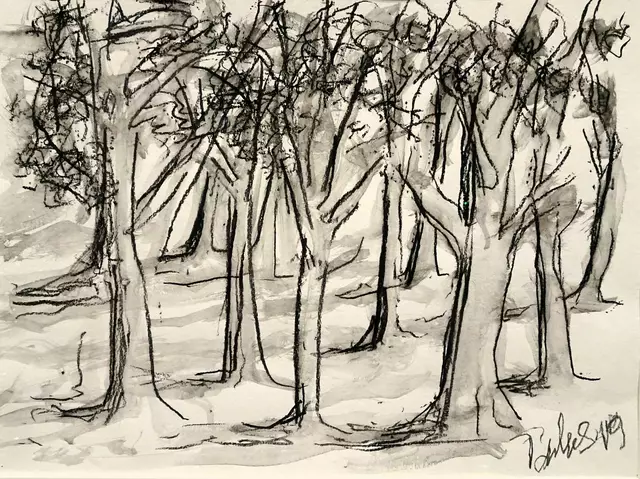 Mundmaler Paulus Ploier, Titel vom Kunstwerk: "Durch den Dornwald gehen" (2019), Technik: Mundmalerei Aquarell-Grafik (2019), Größe: 42 cm x 29,7 cm | Foto: www.paulus-art.at