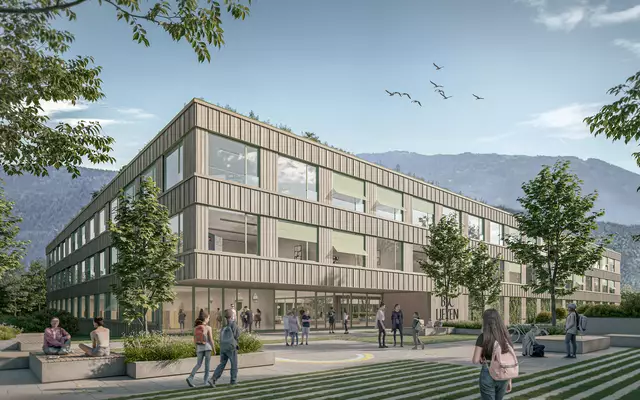 In dem Neubau werden eine Bundeshandelsakademie (BHAK), eine Bundeshandelsschule (BHAS) und eine Bildungsanstalt für Elementarpädagogik (BAfEP) untergebracht sein. | Foto: WORK SPACE Architekten ZT GmbH