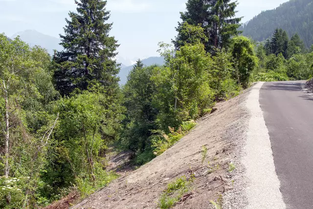 Bild 16: knapp vor der Einbindung in den bestehenden Forstweg, welcher von der Stadt Landeck übernommen wurde. Links unten kaum noch erkennbarer Radweg, welcher bereits zurück gebaut wurde. | Foto: © Ing. Günter Kramarcsik